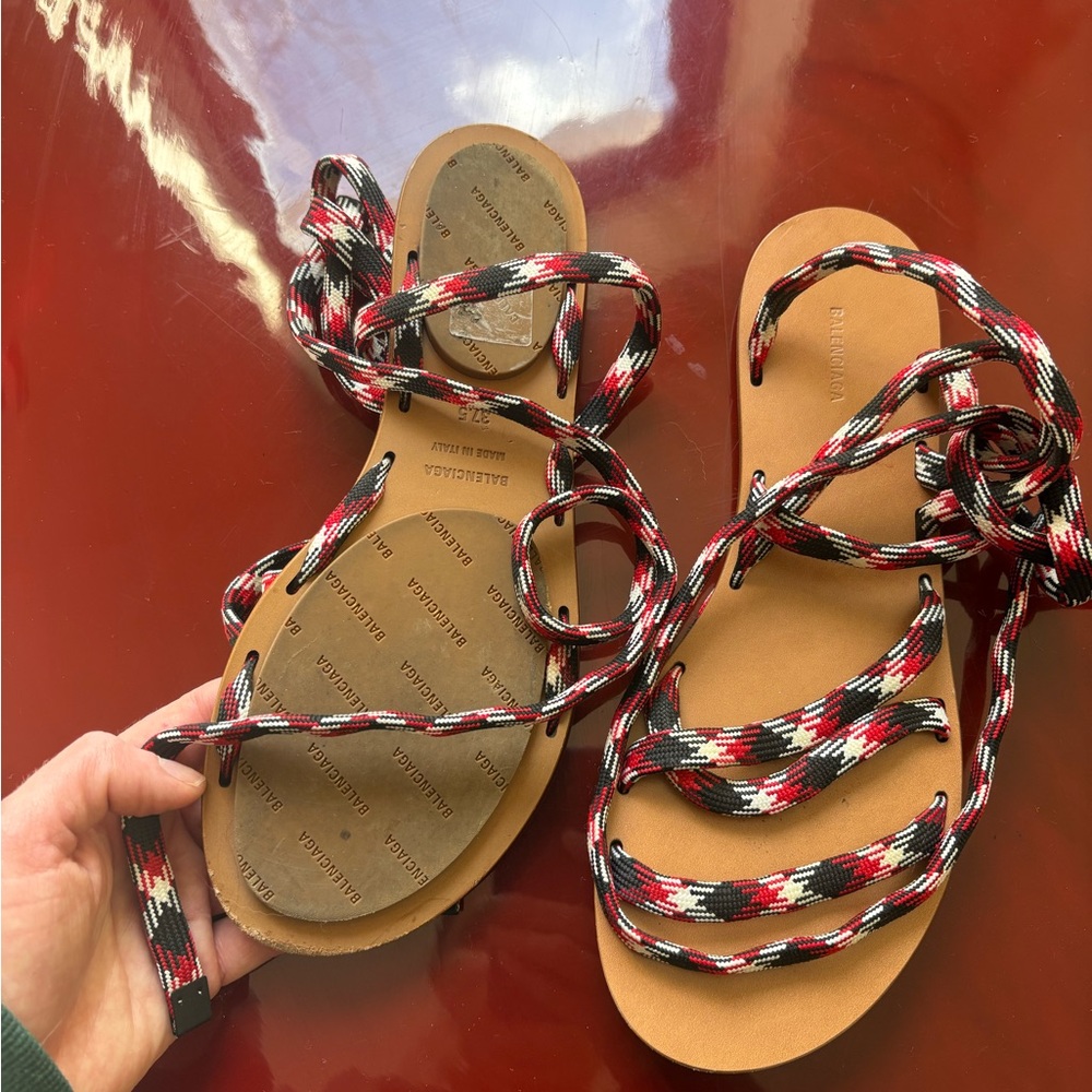 Balenciaga Red and Black Patterned Sandals